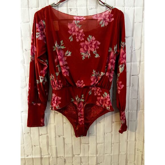 NWT Free People Intimately Red Floral Bodysuit Sz S - Picture 5 of 12